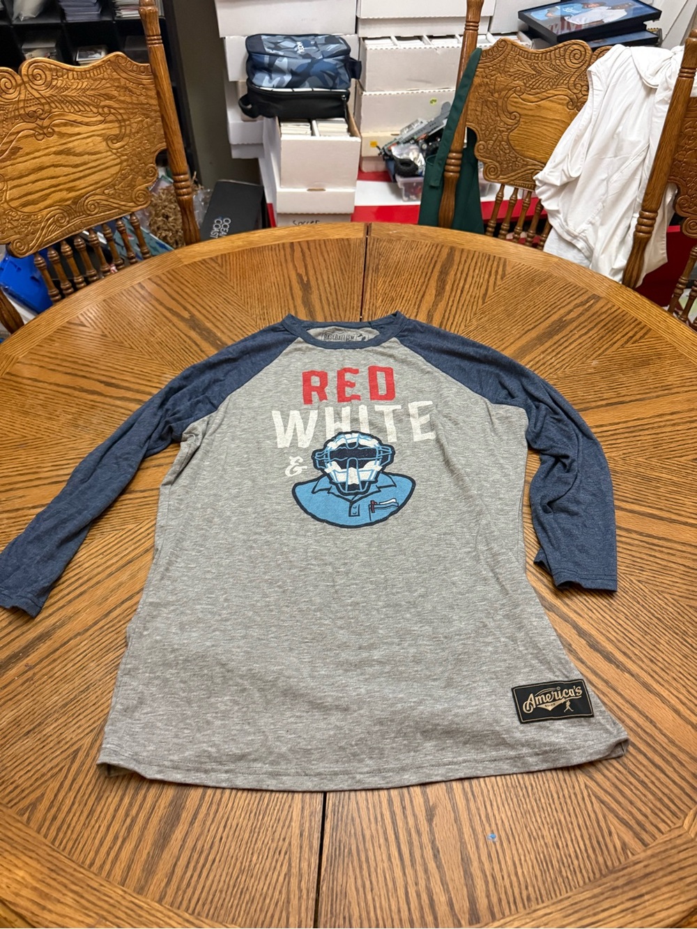 Baseballism Unpire Grey Tee with Navy Raglan Collar